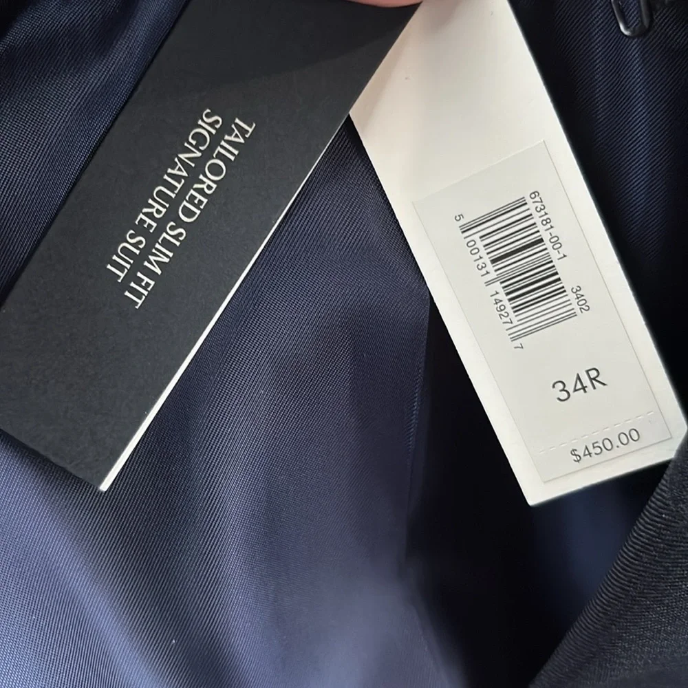 NWT Banana Republic Signature Italian Houndstooth Navy Blue Suit Jacket Size 34R